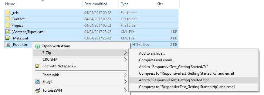 Compressing review package files to a ZIP archive