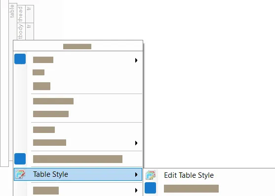 How to access the table styles editor
