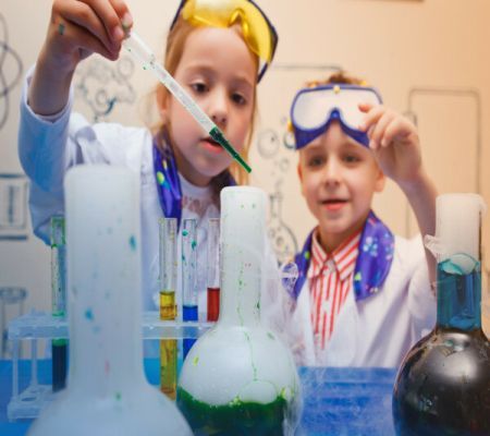 children experimenting with chemical substances