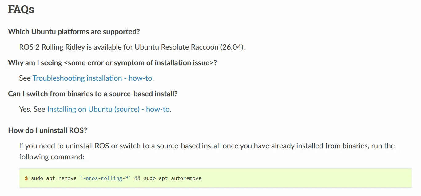The ROS website FAQ section