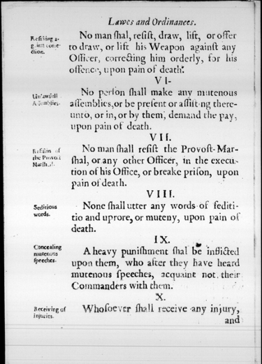 A page from 'Lawes and Ordinances of Warre'